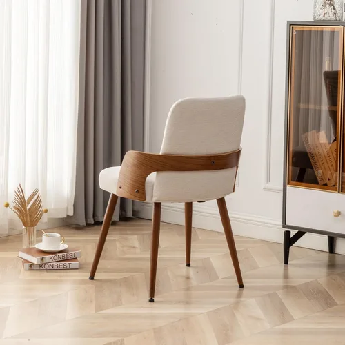 Miniatura 3 de Sillas de comedor, sillas de cocina modernas de mediados de siglo, sillas decorativas tapizadas de tela beige, patas de metal, sillas de escritorio
