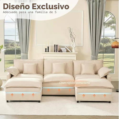 Miniatura 3 de GOSUHI - Sofá en forma de U de 108", sofá seccional modular, sofá de nube de 3 plazas con otomana móvil, sofás de asiento profundo para sala de Beige