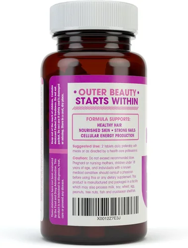 Miniatura 5 de Suplemento nutritivo esencial para el cabello, la piel y las uñas, 60 unidades 4000 mcg de biotina + vitaminas A, C y E, vitaminas del complejo B