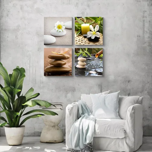 Miniatura 6 de NAN Wind Lienzo Zen para pared, spa, bodegón, con fuente de bambú verde y piedra zen, pintura de flores de jazmín, cuadros para decoración