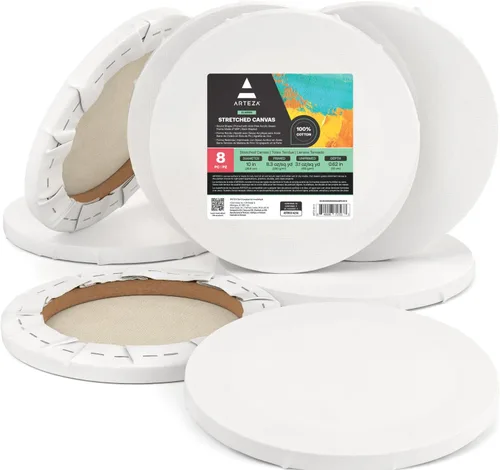 Miniatura 8 de ARTEZA Lienzo redondo estirado, 6 pulgadas de diámetro, paquete de 12, tableros de lienzo blanco en blanco para pintura acrílica, óleo y gouache
