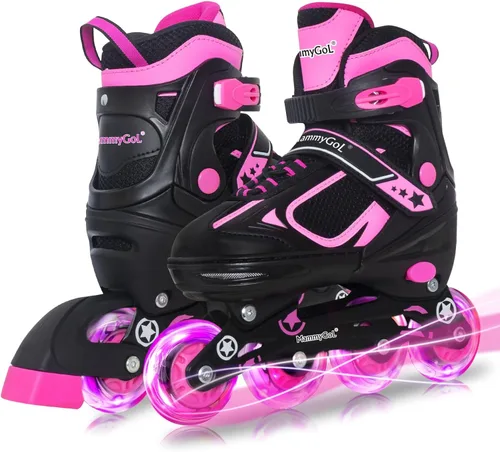 Miniatura 15 de MammyGol Adjustable Inline Skates for Kids Boys Girls Youth Blades Roller Skates with Light up Wheels Ages 4-16 Verde