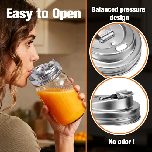 Miniatura 3 de Palksky Tapas para Beber de Frascos Mason, Accesorios de Tapa para Sorber de Frascos Mason de Boca Ancha de Acero Inoxidable, Tapa Abatible