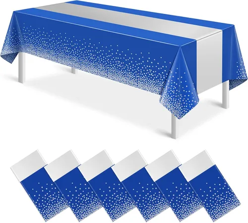 Miniatura 53 de MASHAN 1 mantel negro y azul para decoración de fiesta, mantel de plástico negro impreso azul, funda rectangular desechable para cumpleaños, boda