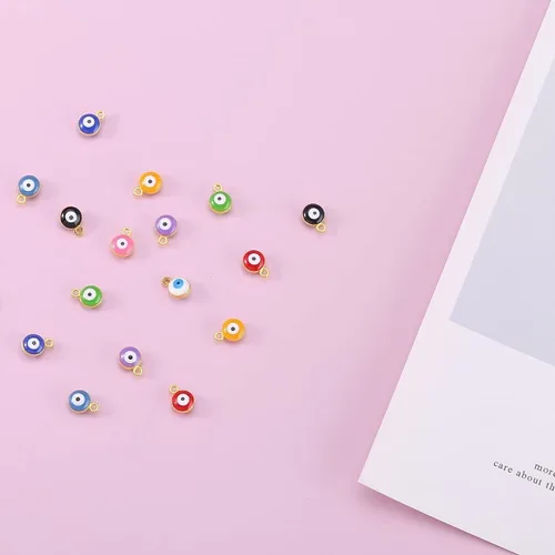Miniatura 5 de 100 cuentas coloridas de ojo turco de ojo de la suerte, cuentas espaciadoras turcas para hacer joyas, pulseras, collares, aretes, manualidades Dorado