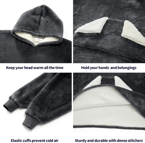 Miniatura 3 de Touchat Manta Vestible con Capucha para Niños y Adolescentes de 6-13 Años, Sudadera de Forro Polar Sherpa de Gran Tamaño con Bolsillo, Mantas Suaves