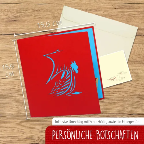 Miniatura 2 de LIN Tarjeta de felicitación 3D desplegable para fanáticos de los vikingos o como tarjeta de regalo para un recorrido en barco, barco vikingo