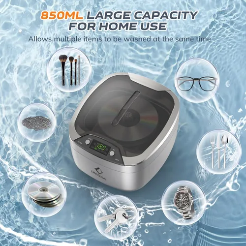 Miniatura 3 de Life Basis Limpiador Ultrasónico Doméstico Limpiador Ultrasónico de Joyas 850ml (28 Onzas) Pantalla LCD con 5 Temporizador Digital Soporte