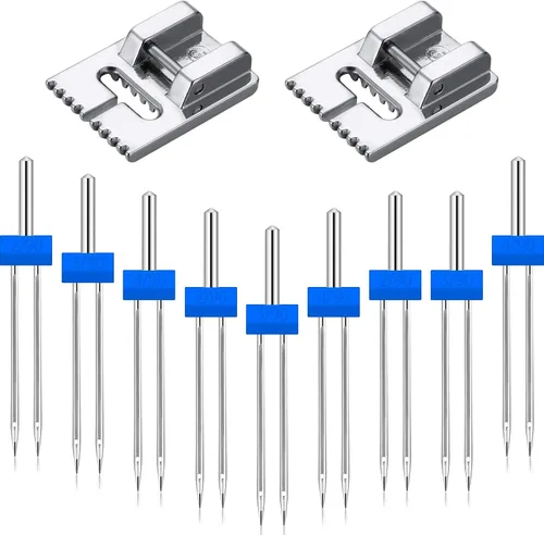 15 piezas para máquina de coser, doble aguja, doble estiramiento, 2 piezas, prensatelas de 9 ranuras para accesorios de máquina de coser doméstica,
