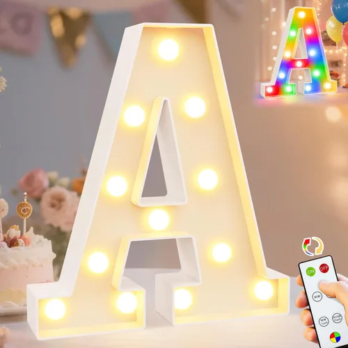 Miniatura 77 de Pooqla Letras con luces LED de marquesina, letras decorativas iluminadas en blanco cálido y blanco frío, letras del alfabeto iluminadas para niños