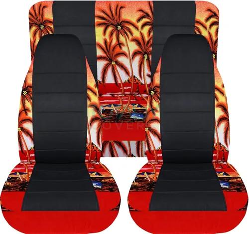 Miniatura 6 de Totally Covers Compatible con fundas de asiento negras y hawaianas para Jeep Wrangler YJ 1987-1995: color azul. Juego completo: delantero y trasero
