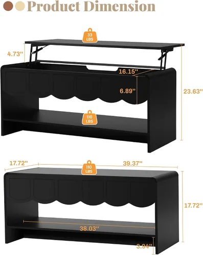 Miniatura 2 de Mesa de centro elevable con compartimento oculto, mesa central de madera de 2 niveles con panel ondulado, moderna mesa elevadora para el hogar, sala