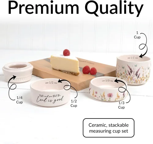 Miniatura 4 de Pavilion Gift Company - The Lord - Taza medidora de cerámica apilable de 6 pulgadas - ¼, ⅓, ½, 1 taza, rústica, decoración de verano de cocina, taza