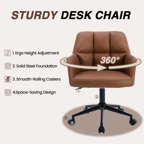 Miniatura 6 de HNY Silla de escritorio moderna de piel sintética, altura ajustable, cómoda silla giratoria de maquillaje con ruedas para sala de estar, computadora