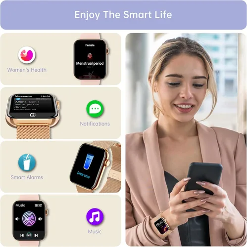 Miniatura 9 de Reloj inteligente para mujeres y hombres (respuesta/hacer llamadas) 1.85 pulgadas HD Fitness Tracker Smartwatch para Android iPhone con seguimiento