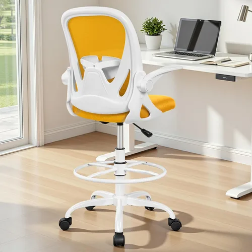 Miniatura 2 de Primy Silla de Dibujo Silla Alta de Oficina con Reposabrazos Abatibles Silla Ejecutiva Ergonómica de Computadora para Escritorio de Pie con Soporte
