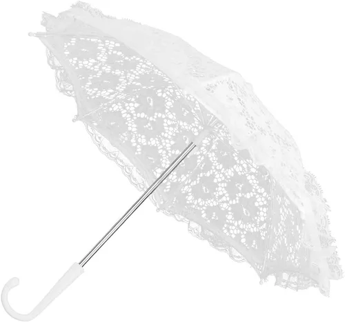TOPINCN Paraguas de encaje blanco para boda, paraguas bordado de flores vintage, accesorios románticos para fotos nupciales, accesorio de disfraz de
