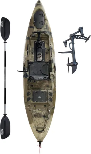 Miniatura 17 de BKC Brooklyn 12.0 Pro - Kayak de pesca individual de 12 pies manos libres, dirección de timón, casco de 70 libras, almacenamiento hermético