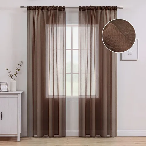 Miniatura 20 de MIULEE Cortinas semitransparentes 24 pulgadas de largo 2 paneles para ventana de cocina sobre el fregadero, cortinas cortas pequeñas de café