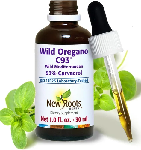 NEW ROOTS HERBAL Gotas de aceite de orégano silvestre - (547 porciones) | Aceite de extracto de orégano con 93% de carvacrol (1 onza líquida), sin