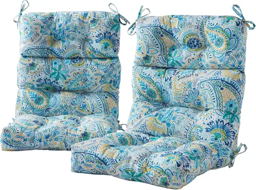 Miniatura 33 de Cojines para silla de respaldo alto para exteriores, diseño de asiento y respaldo con bisagras de una pieza, reversibles con 4 lazos, tela