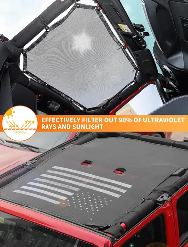 Miniatura 6 de Savadicar Parasol completo de malla para Jeep Wrangler JK JKU 2007-2018 de 4 puertas, proporciona protección UV, poliéster duradero, color negro