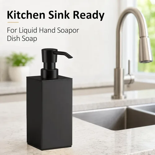 Miniatura 6 de BGL Black Soap Dispenser for Kitchen & Bathroom, Modern Square Liquid Hand Soap Pump, Rustproof Matte Black Lotion Dispenser with Non-Slip Bottom