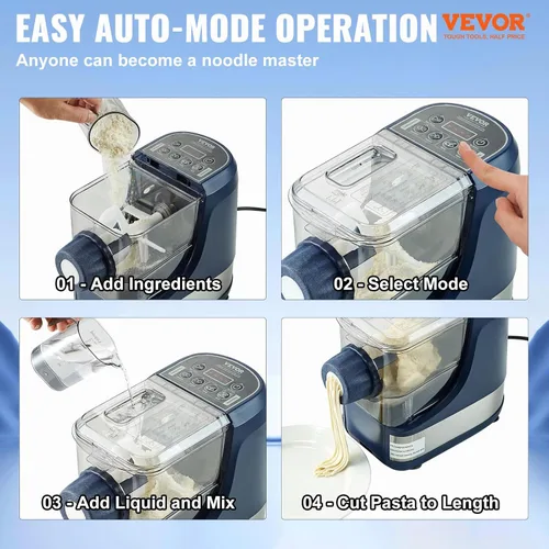 Miniatura 2 de VEVOR Máquina Eléctrica de Pasta, Máquina Automática de Fideos de 150W con 8 Formas de Pasta, 4 Modos Inteligentes, Capacidad de 500g de Harina, Azul
