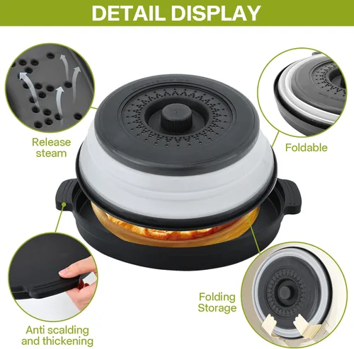 Miniatura 5 de Cubierta de salpicaduras para microondas para alimentos con placa base antiquemaduras, plástico grande y silicona ventilada para evitar quemaduras