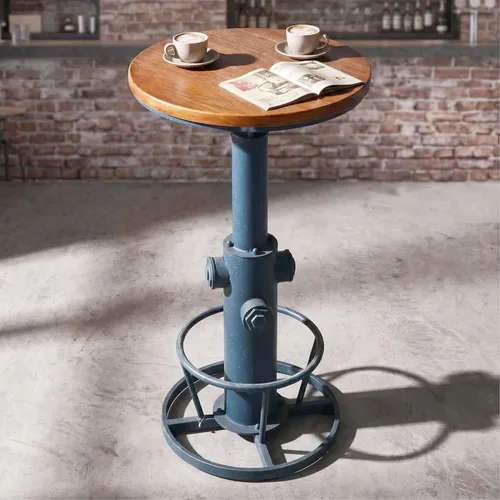 Topower Mesa de bar industrial de 38.58-48.43 pulgadas, ajustable para cocina, comedor, café, bistró, color azul antiguo