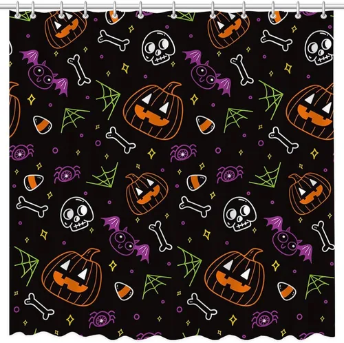 Miniatura 2 de MEHOFOND Cortina de ducha de Halloween, cortina de baño de calabaza de Halloween, decoración de bañeras, tela de poliéster duradera, lavable, 72 x