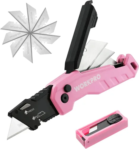 Miniatura 9 de WORKPRO Cuchillo utilitario plegable, cambio rápido de cuchillas, cuchillo de afeitar para cartones, cartón, cajas, almacenamiento de cuchillas