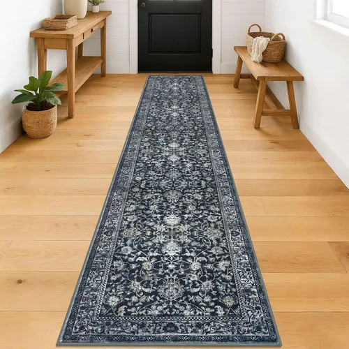 Miniatura 78 de KILOCOCO Alfombra lavable de 2 x 3 para entrada, estampado floral vintage, suave, antideslizante, azul, alfombras de cocina, tapete