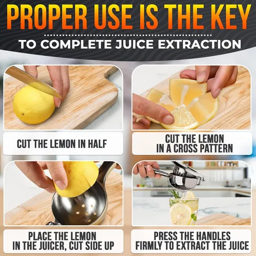 Miniatura 5 de Exprimidor de limón de acero inoxidable para máximo jugo en segundos, exprimidor de lima de 8.3 x 2.6 pulgadas, resistente y ergonómico, exprimidor