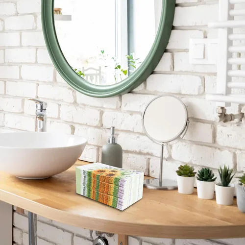 Miniatura 3 de Paquete de 100 toallas de mano desechables para baño, servilletas de papel de girasol, servilletas decorativas de flores de primavera para baño