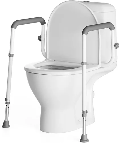 Loyoda Riel de seguridad para inodoro de acero resistente, se atornilla de forma segura a los agujeros del asiento del inodoro, altura y ancho