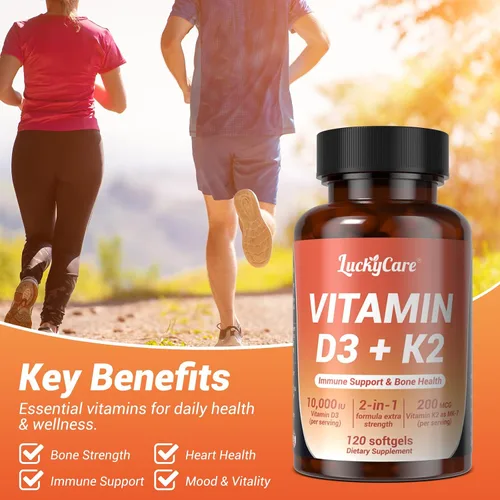 Miniatura 4 de Vitamina D3 K2 10000 UI Plus K2 (MK-7) 200 mcg, 240 cápsulas blandas de aceite de coco Complejo VIT D & K 2 en 1 Apoya la absorción de calcio