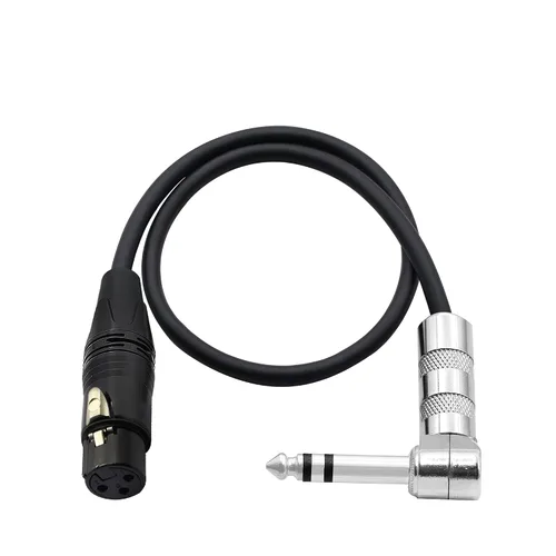 Miniatura 2 de Cable de 1/4 a XLR de 90 grados en ángulo recto de 0.250 in TRS macho a conector XLR hembra Cable de micrófono estéreo de audio para altavoces