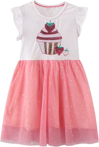 Vestido de tul de verano para niña pequeña, lindo patrón de dibujos animados, vestido de algodón con lentejuelas a rayas para uso diario para bebé