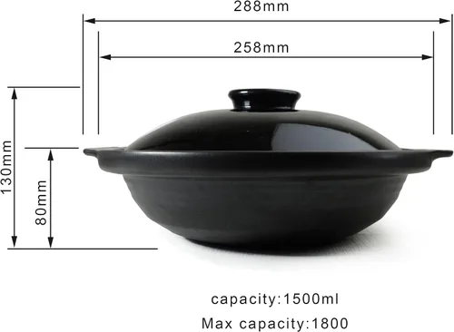 Miniatura 3 de Cacerola de arcilla seca resistente al calor, cacerola de cerámica prémium con tapa, para cocinar sopa terrina, color negro, 42 onzas