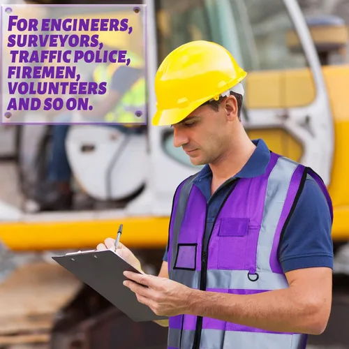 Miniatura 5 de EBOOT Chaleco reflectante de alta visibilidad, chaleco de seguridad neón brillante para la construcción con bolsillos, tiras reflectantes (morado)