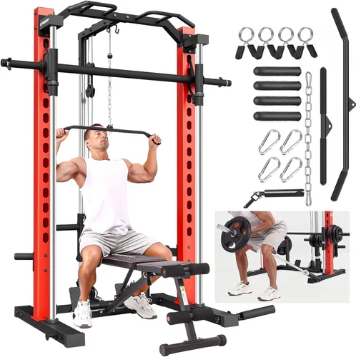 Miniatura 8 de OPPSDECOR All-in-One Adjustable Smith Machine with LAT-Pull Down System Multi-Function Power Cage for Home Gym Cable Crossover Squat Rack of Workout