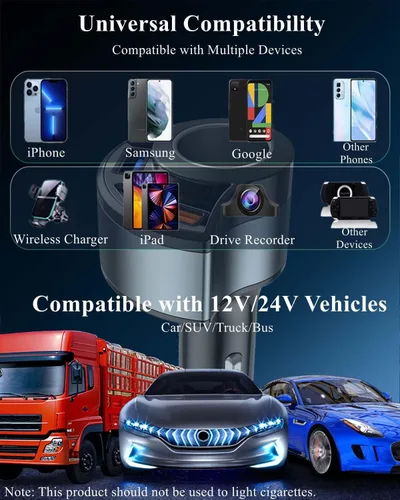 Miniatura 4 de [4 en 1 y QC3.0] Adaptador divisor de encendedor de cigarrillos, adaptador de cargador USB para automóvil multipuerto, adaptador de coche de 12 V-24