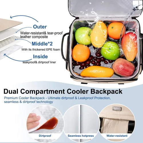Miniatura 4 de Weitars - Mochila enfriadora aislada, bolsa enfriadora suave impermeable de doble cubierta, mochila enfriadora a prueba de fugas para almuerzo