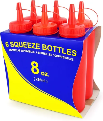 New Star Foodservice 26283 - Botellas exprimibles de plástico, 8 onzas, rojas, paquete de 6