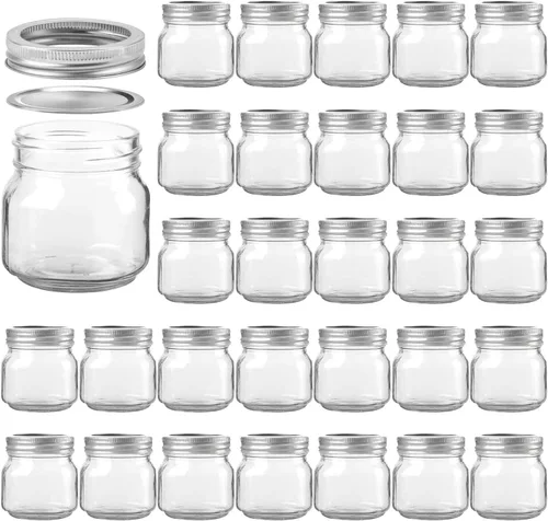 Accguan Tarros Mason de 8 oz / 8.5 fl oz con tapas herméticas, tarro de vidrio con tapas regulares, tarro de vidrio transparente ideal para