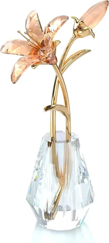 Miniatura 12 de Ornalrist Flores de lirio de tigre de cristal con jarrón, tallo de metal, flor de lirio azul, regalos coleccionables para mujeres, figuras florales