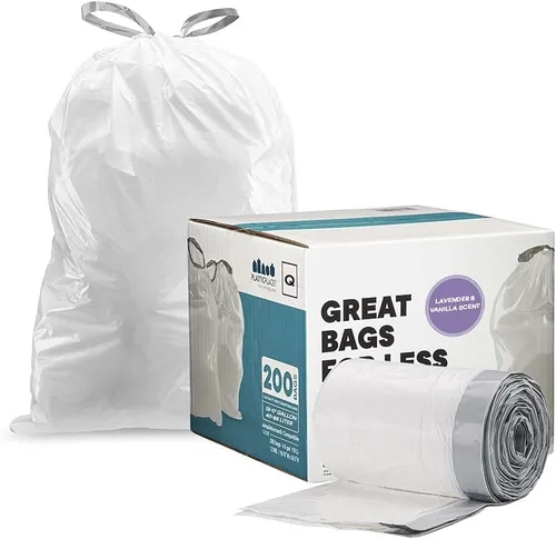Miniatura 2 de Plasticplace Revestimientos para botes de basura con aroma a lavanda y vainilla suave con cordón blanco, compatibles con Code Q (200 unidades) │