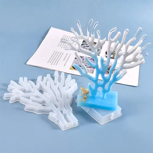 Miniatura 2 de 3 moldes de resina de arrecife de coral, molde de silicona de algas marinas con soporte, moldes de epoxi, soporte de exhibición de joyas