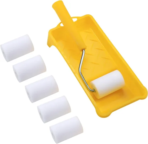 Rodillo de pintura de espuma, kit de mini rodillo de pintura de 2 pulgadas con 6 repuestos de rodillo de espuma de alta densidad, bandeja de pintura